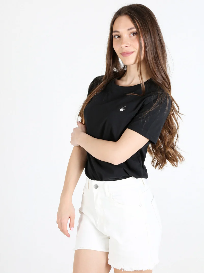 T-shirt girocollo da donna in cotone - nero