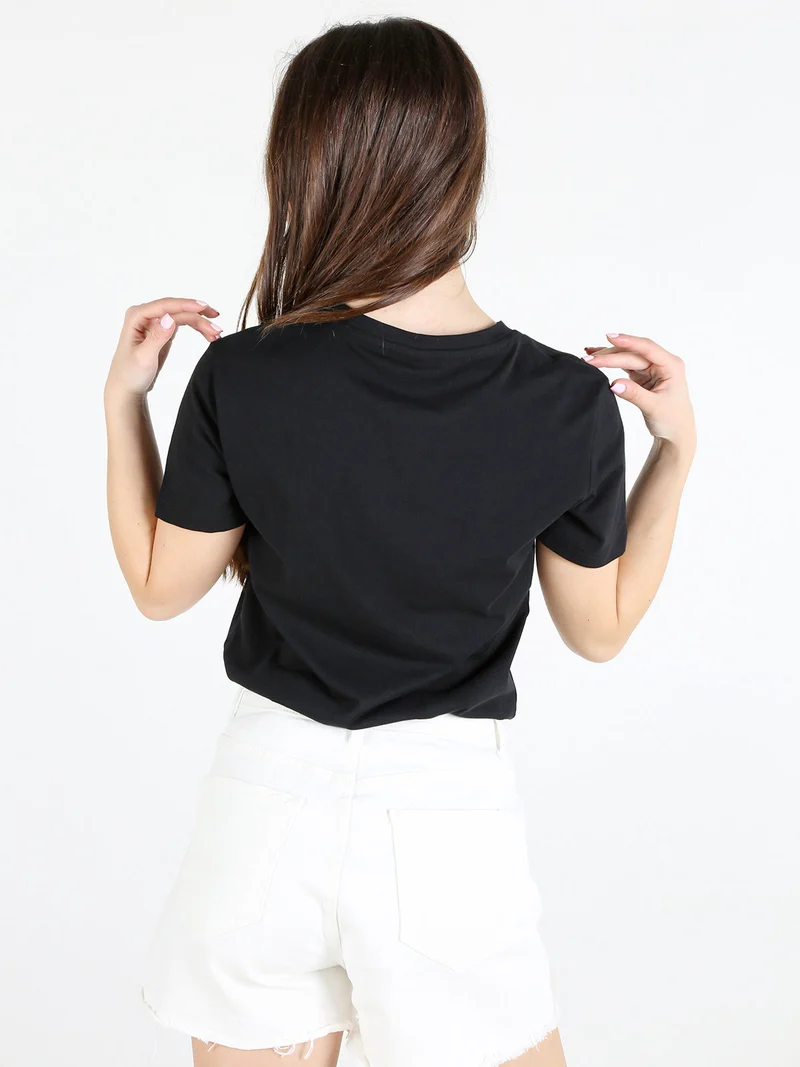 T-shirt girocollo da donna in cotone - nero