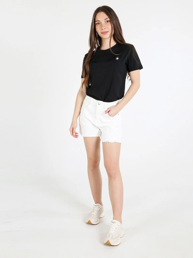 T-shirt girocollo da donna in cotone - nero