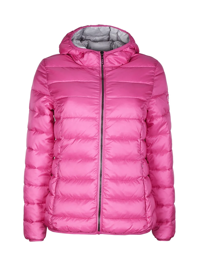 Piumino donna con cappuccio e zip - fucsia