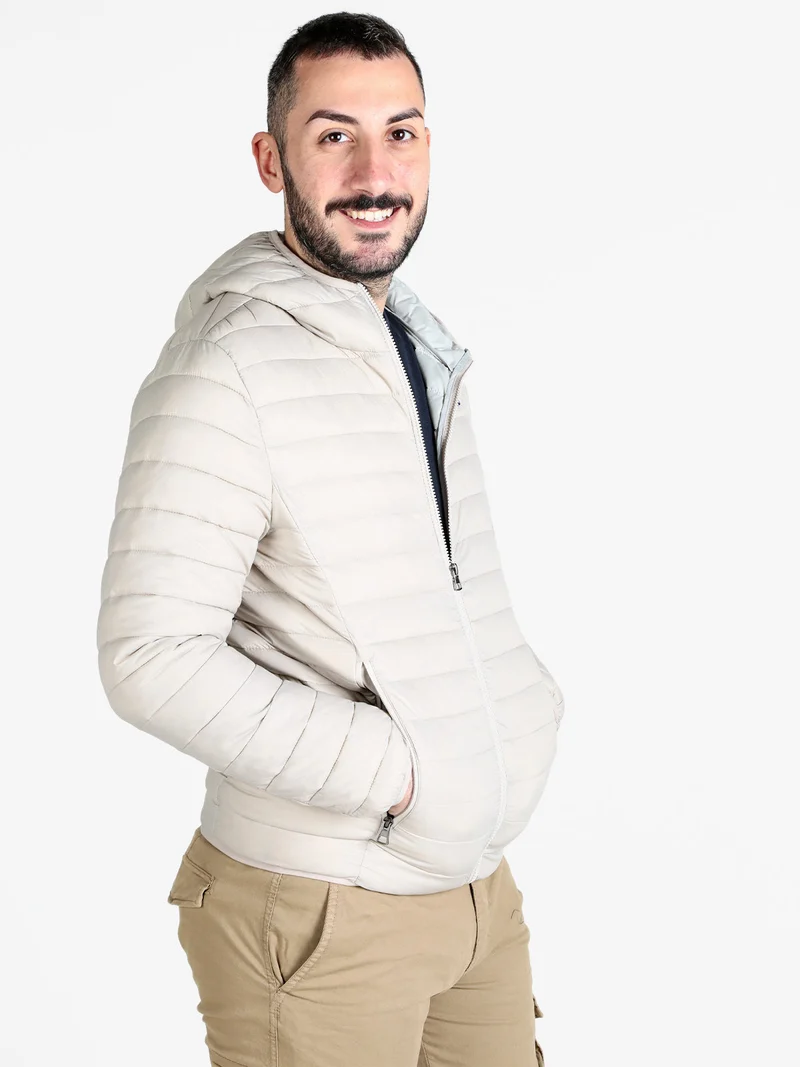 Piumino da uomo 100 g con cappuccio e zip - sabbia