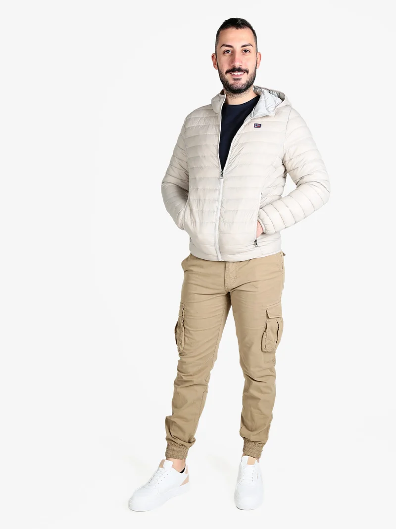 Piumino da uomo 100 g con cappuccio e zip - sabbia