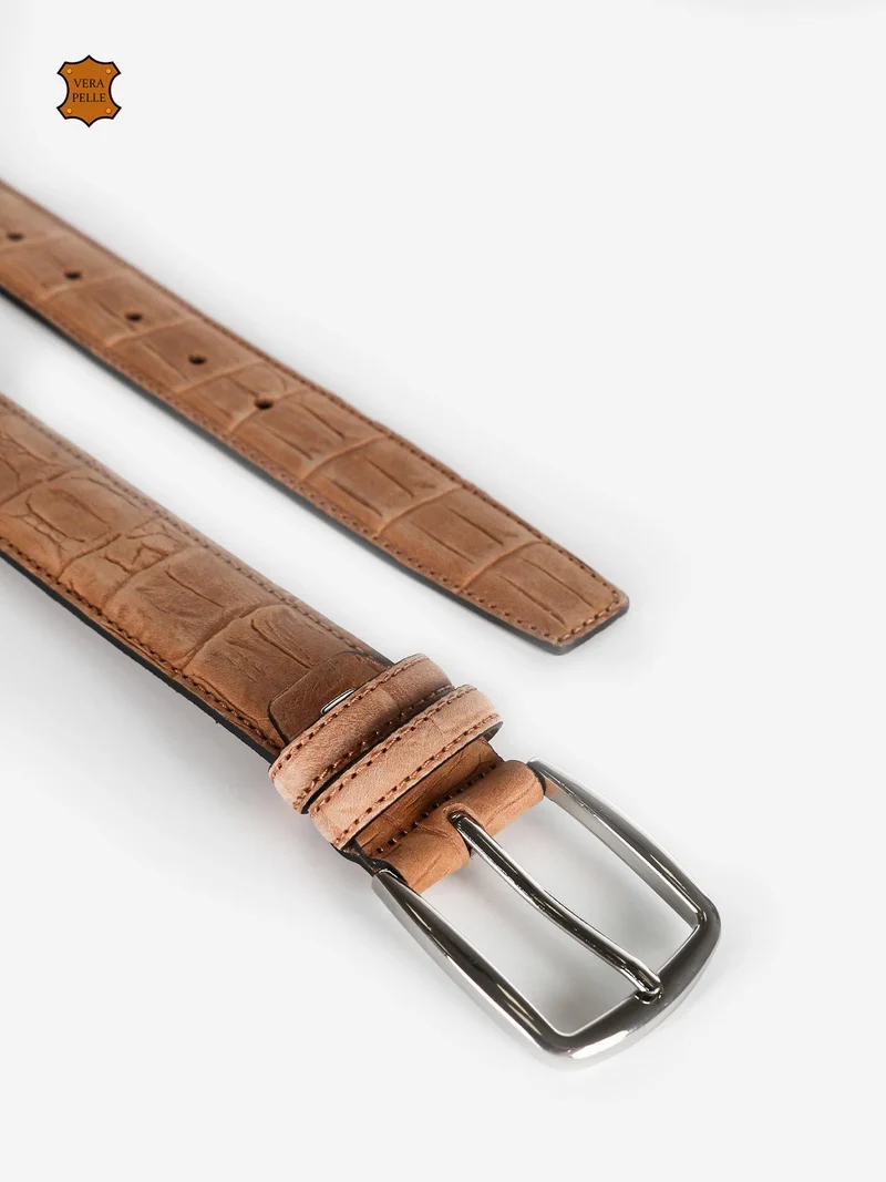 Cintura uomo in pelle pitonata - cammello