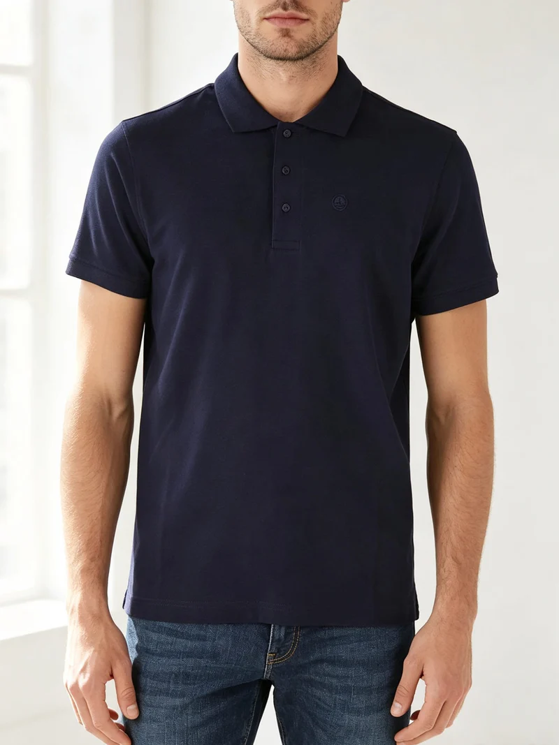 Polo da uomo in cotone a maniche corte - blu scuro