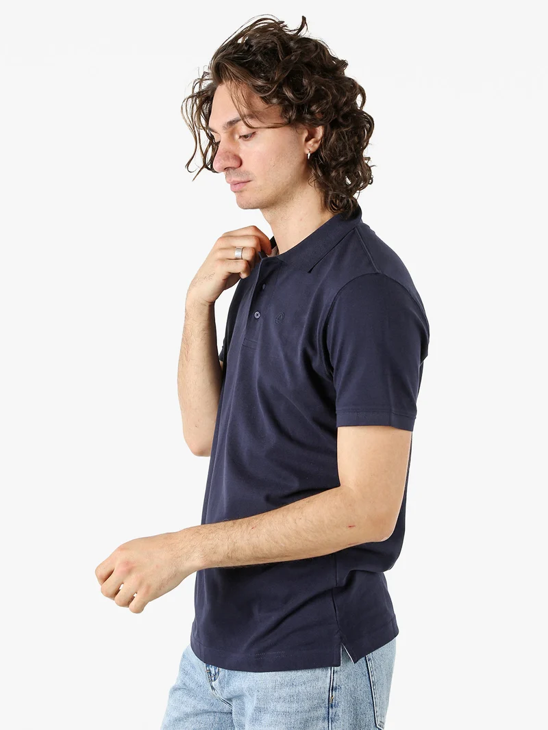 Polo da uomo in cotone a maniche corte - blu scuro