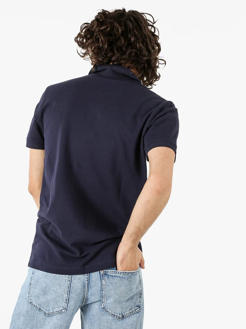 Polo da uomo in cotone a maniche corte - blu scuro