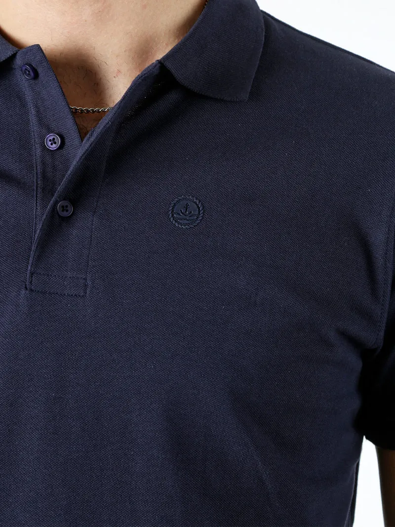 Polo da uomo in cotone a maniche corte - blu scuro