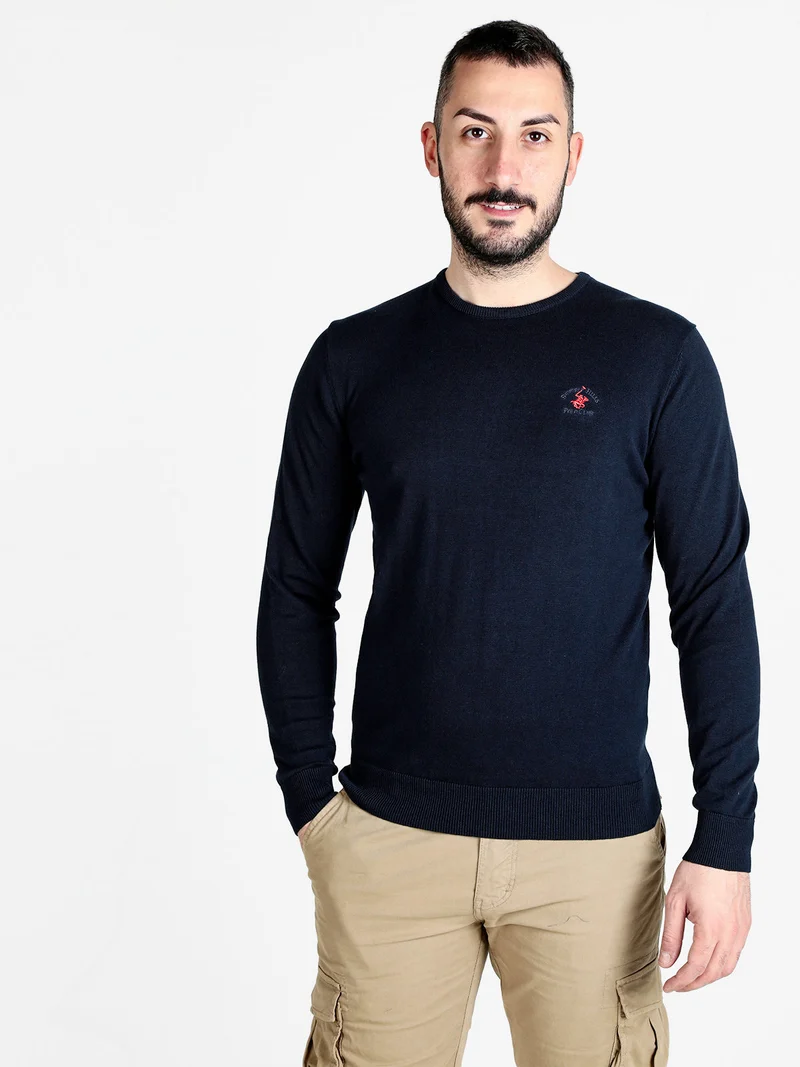 Pullover girocollo da uomo in cotone - blu scuro