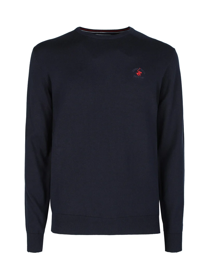 Pullover girocollo da uomo in cotone - blu scuro