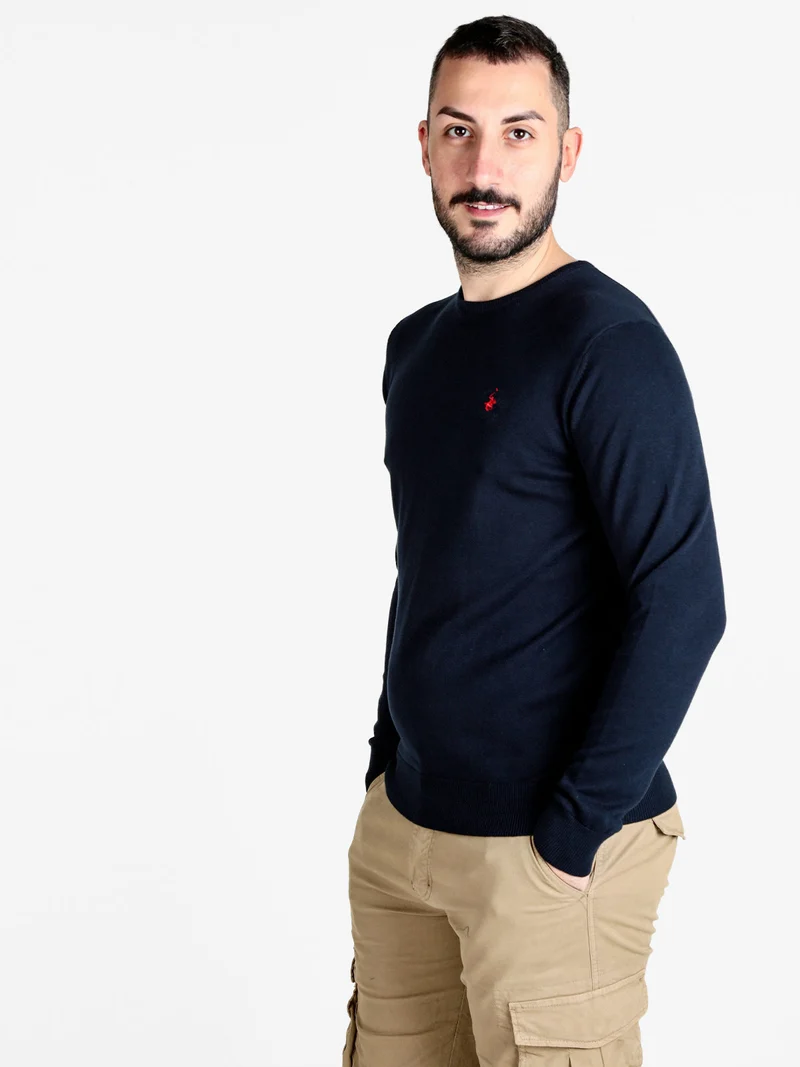 Pullover girocollo da uomo in cotone - blu scuro