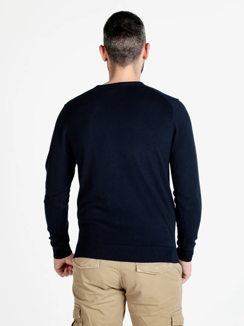 Pullover girocollo da uomo in cotone - blu scuro