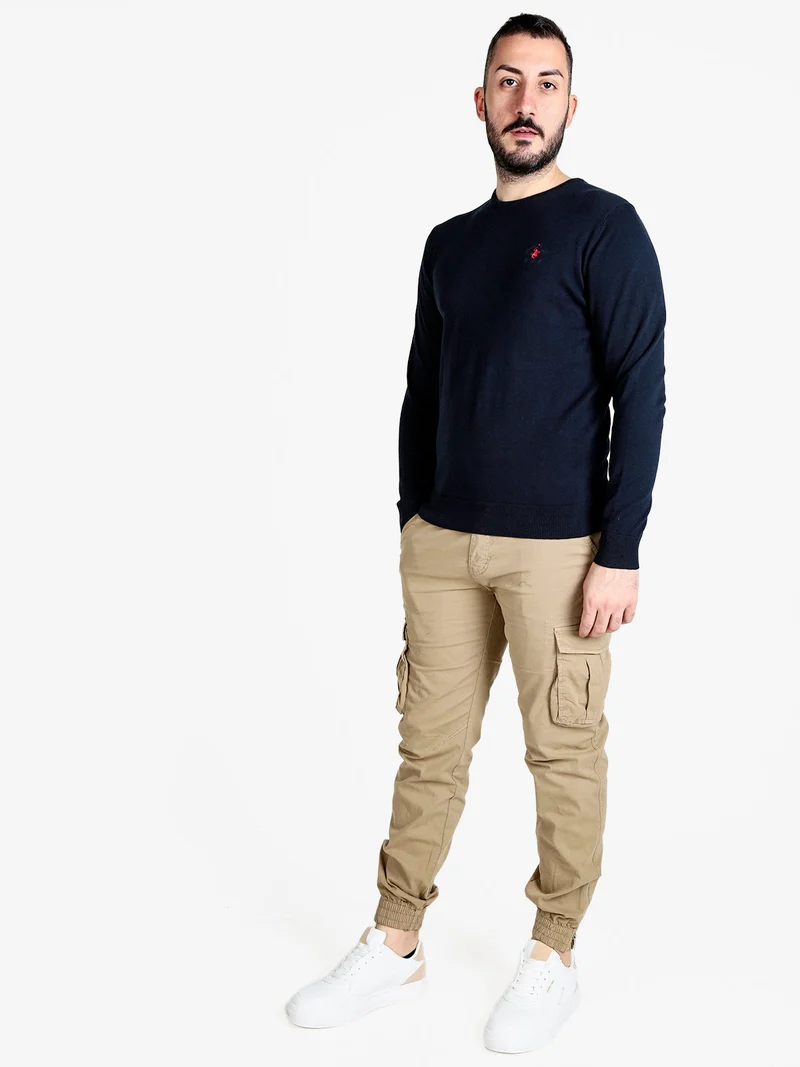 Pullover girocollo da uomo in cotone - blu scuro