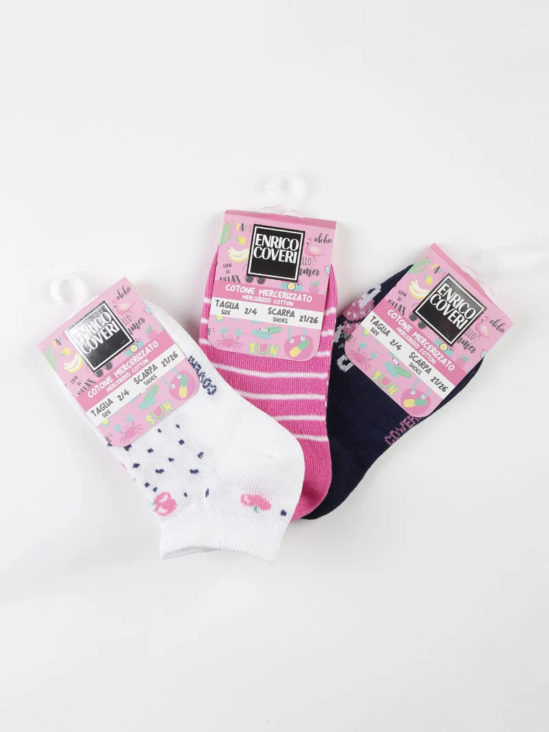 Calze corte da bambina in cotone Confezione da 3 paia - fucsia