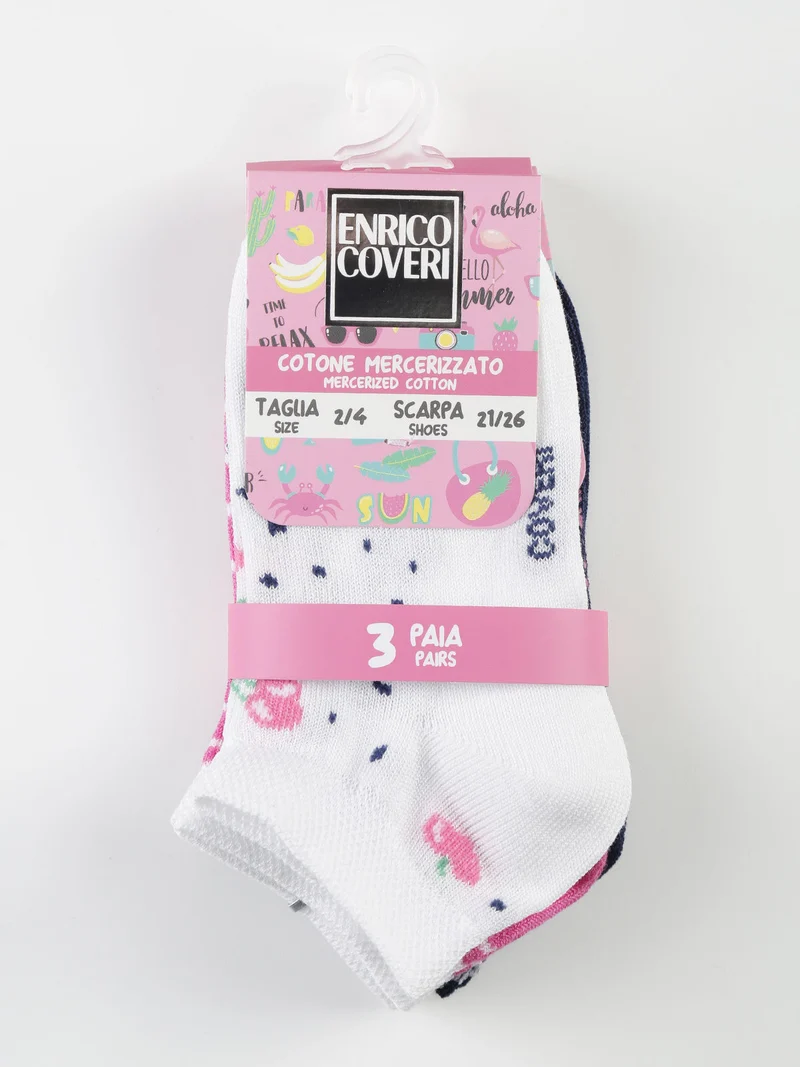 Calze corte da bambina in cotone Confezione da 3 paia - fucsia