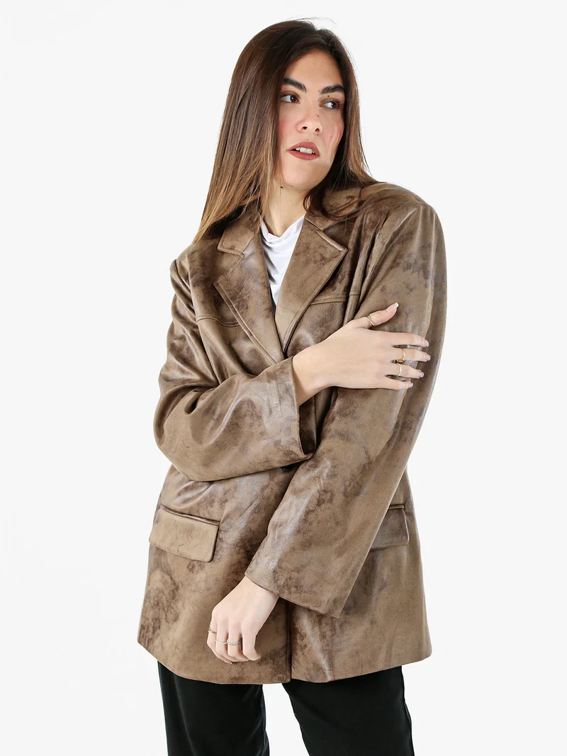 Blazer donna oversize con bottoni - marrone