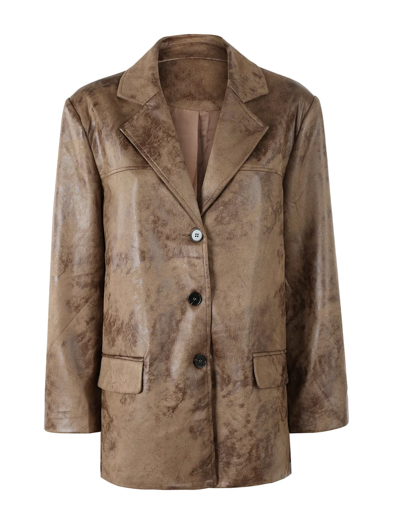 Blazer donna oversize con bottoni - marrone