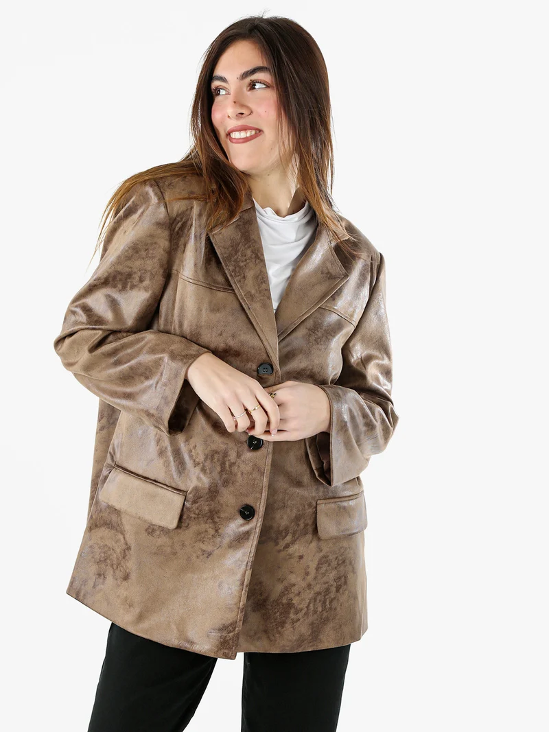 Blazer donna oversize con bottoni - marrone