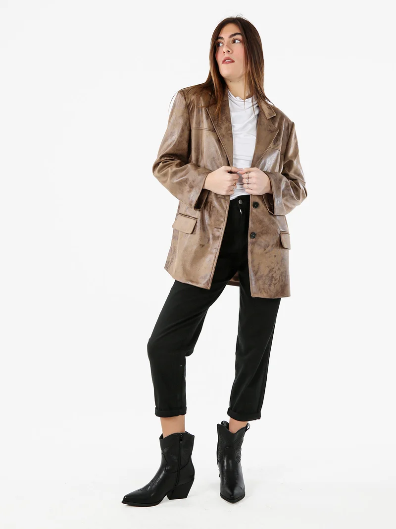 Blazer donna oversize con bottoni - marrone