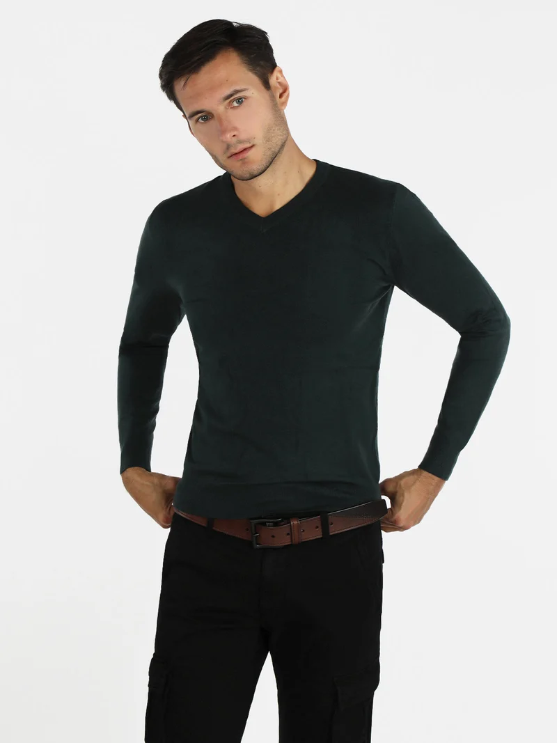 Pullover uomo scollo a V - verde