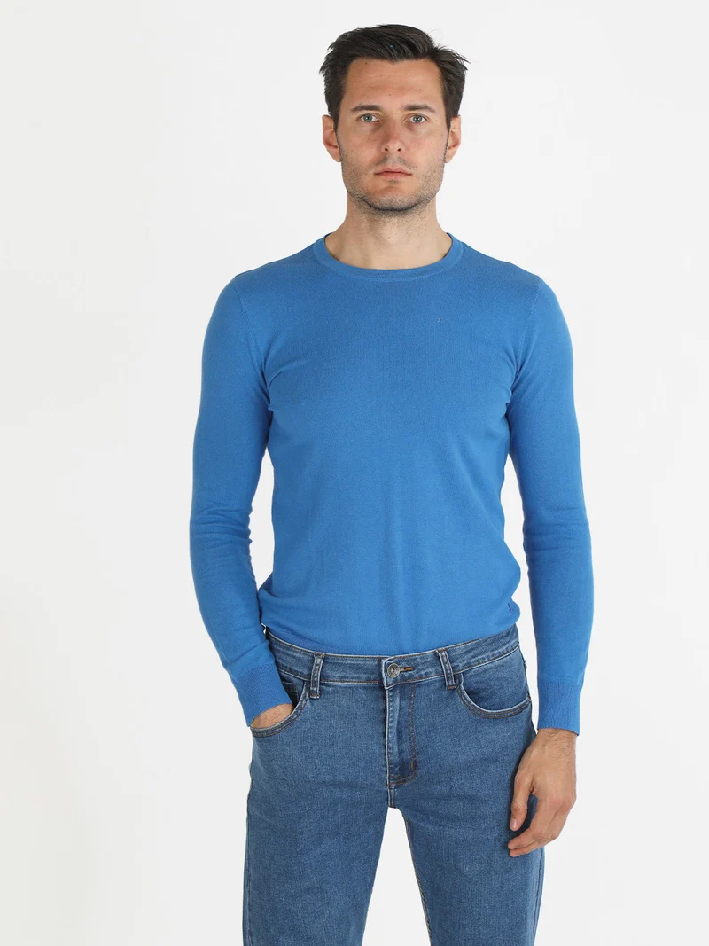 Maglia girocollo da uomo in cotone - azzurro