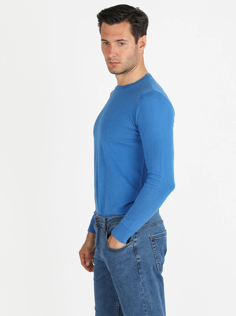 Maglia girocollo da uomo in cotone - azzurro