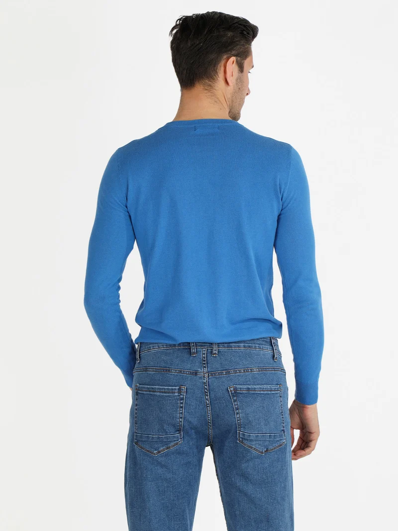 Maglia girocollo da uomo in cotone - azzurro