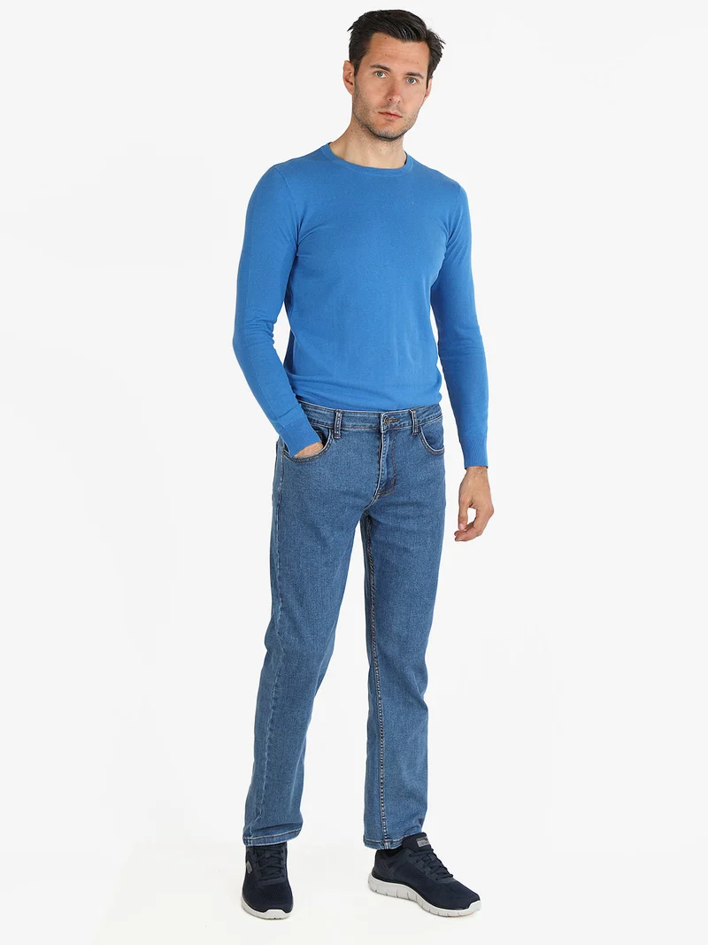 Maglia girocollo da uomo in cotone - azzurro