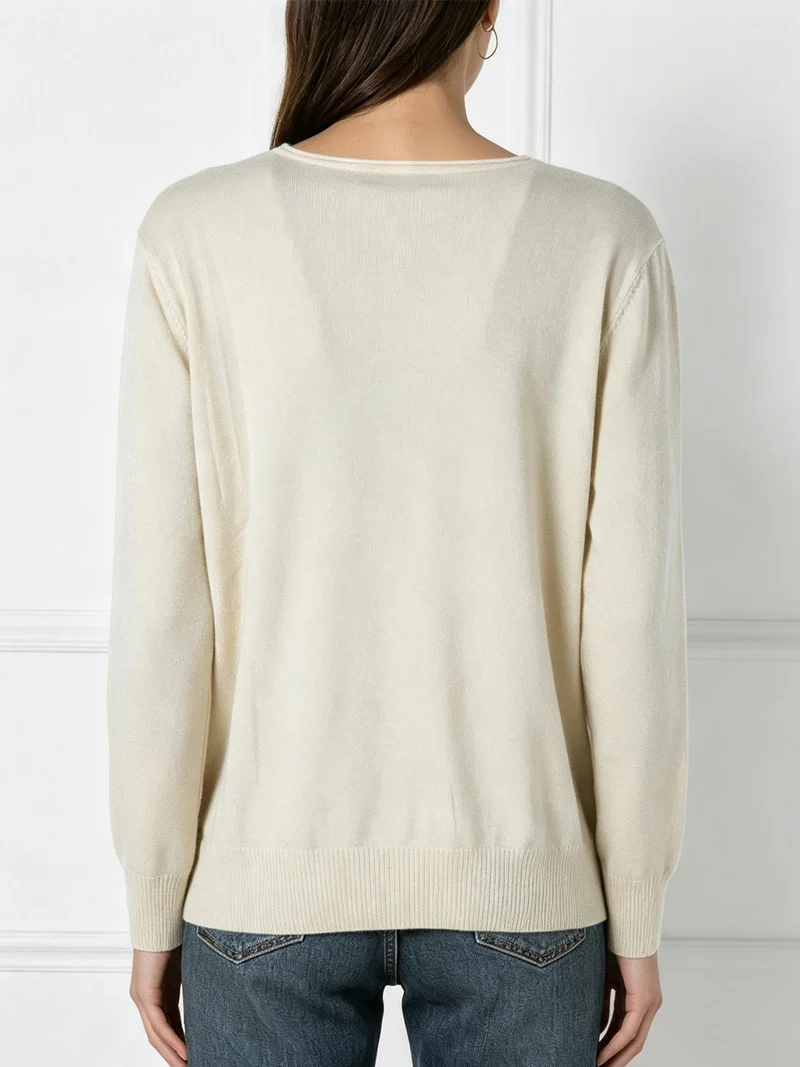 Pullover donna in maglia con scollo a V e lurex - beige