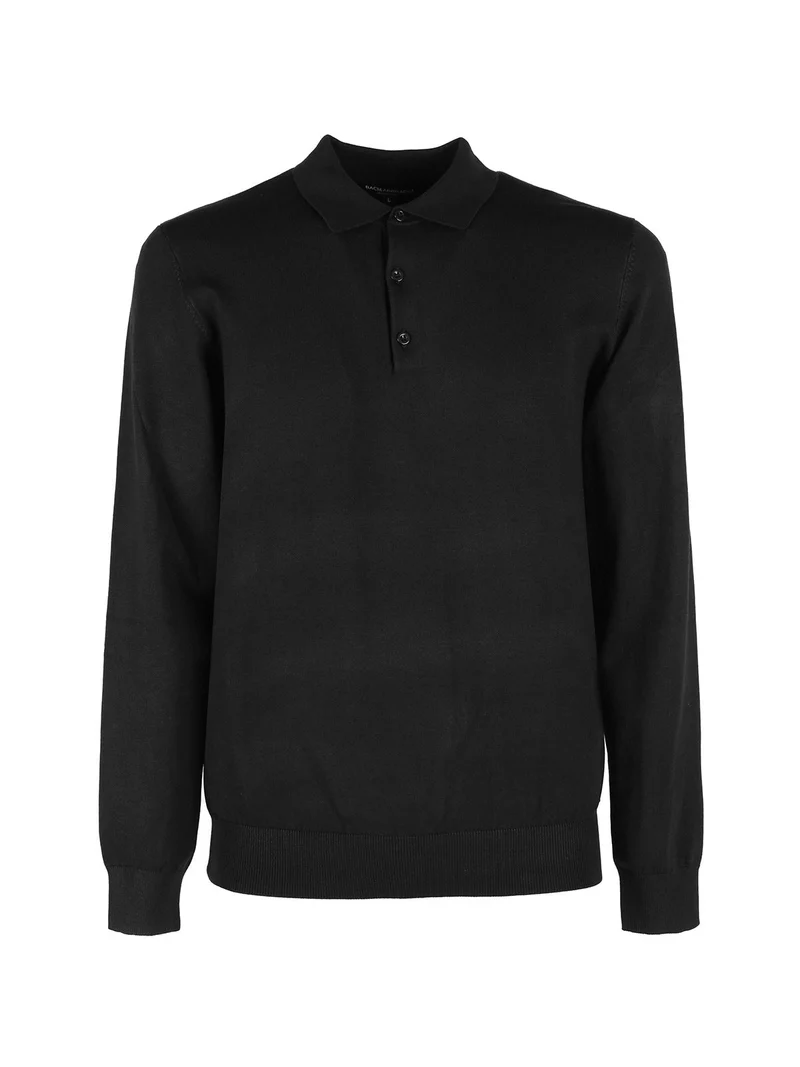 Polo da uomo in maglia a maniche lunghe - nero
