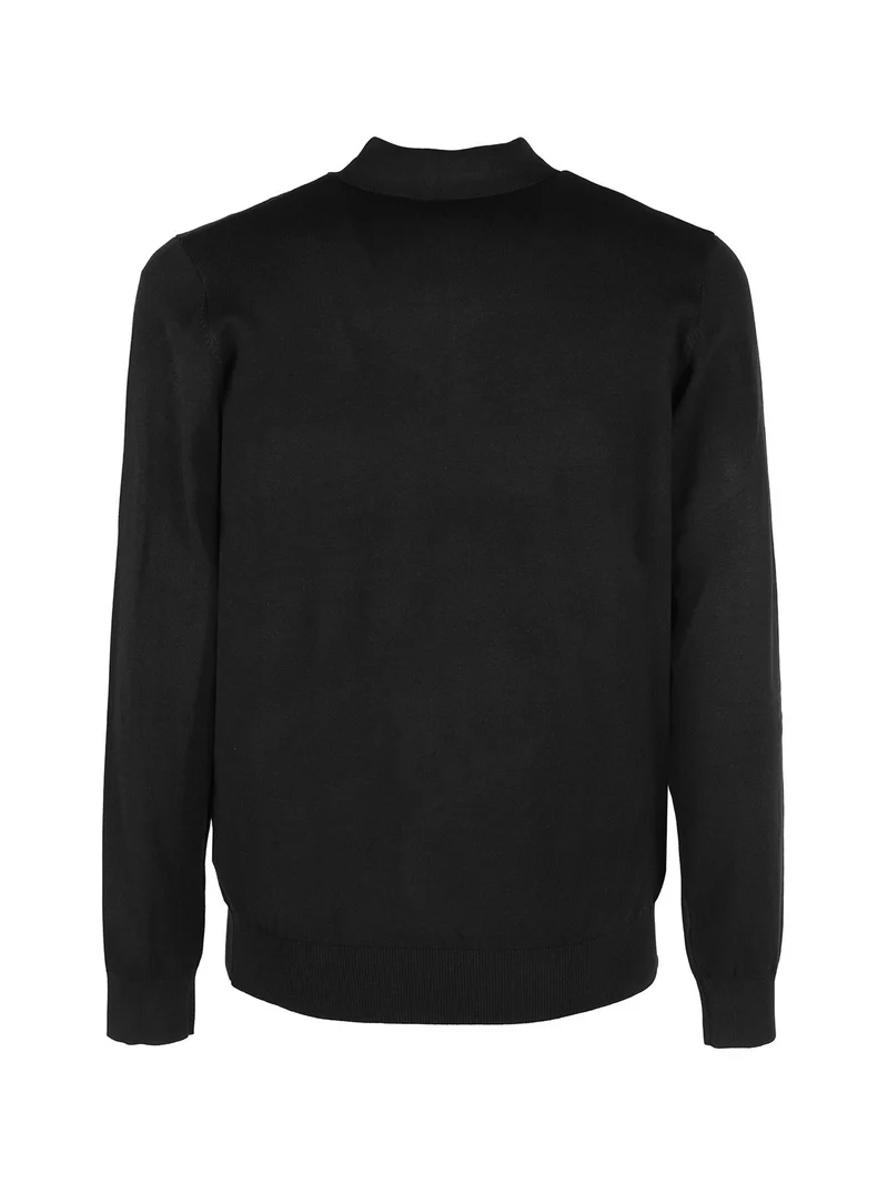 Polo da uomo in maglia a maniche lunghe - nero