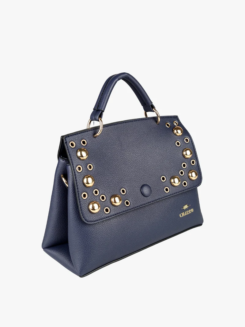 Borsa frame con tracolla e borchie - blu scuro