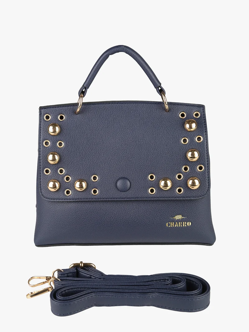Borsa frame con tracolla e borchie - blu scuro