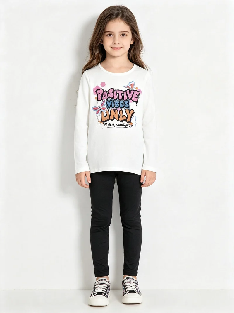 Completo 2 pezzi da bambina con leggings pesanti - bianco