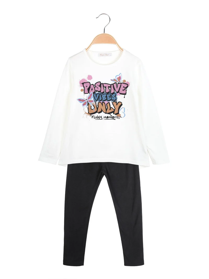 Completo 2 pezzi da bambina con leggings pesanti - bianco