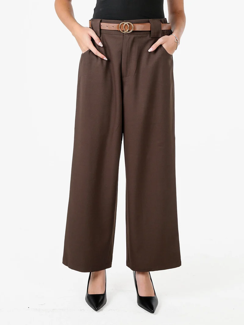Pantaloni donna eleganti a gamba larga - moro