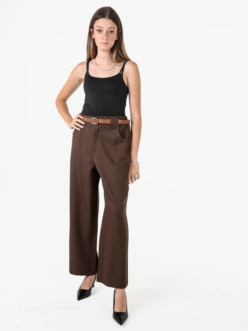 Pantaloni donna eleganti a gamba larga - moro
