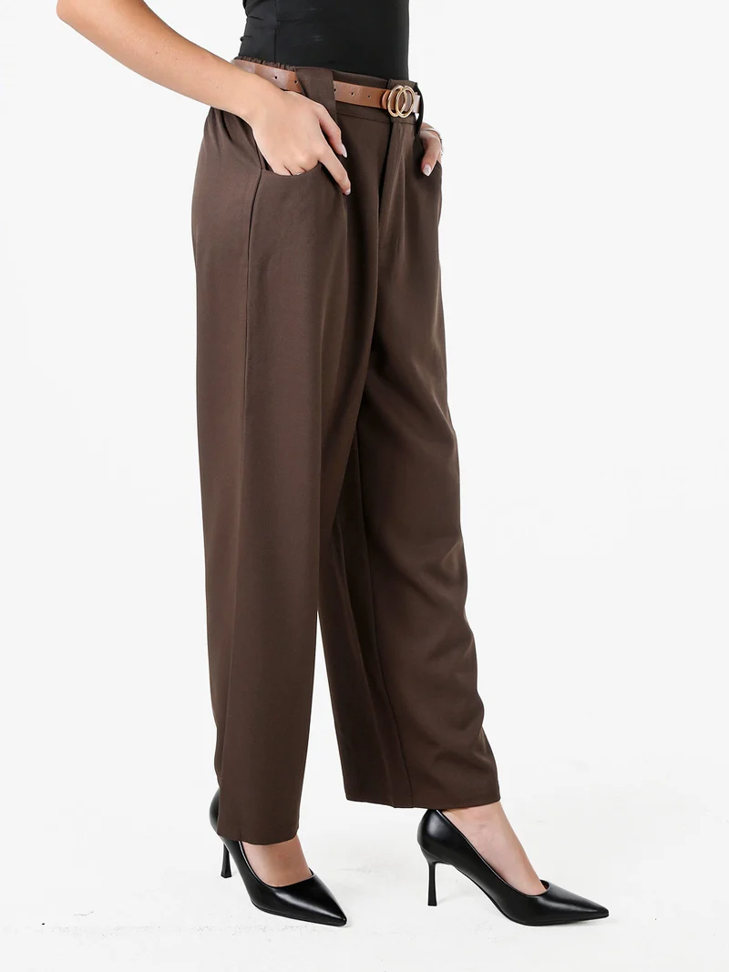 Pantaloni donna eleganti a gamba larga - moro