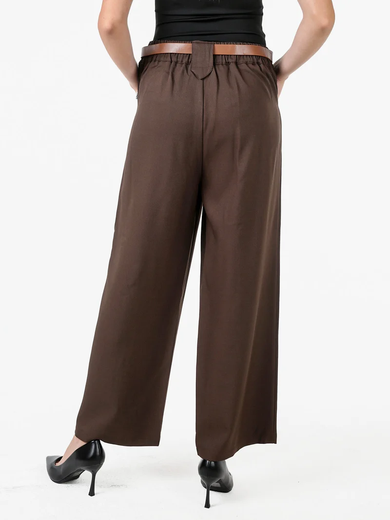Pantaloni donna eleganti a gamba larga - moro