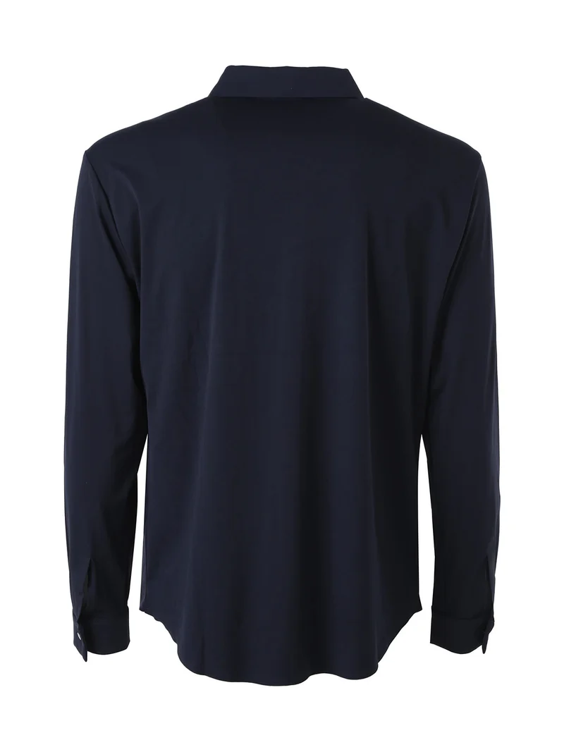 Camicia da uomo a maniche lunghe in tessuto elasticizzato - blu scuro