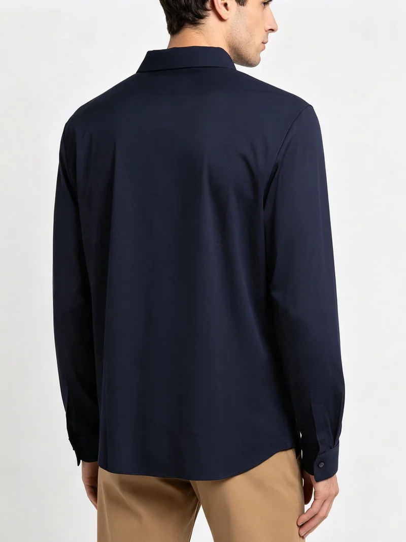Camicia da uomo a maniche lunghe in tessuto elasticizzato - blu scuro