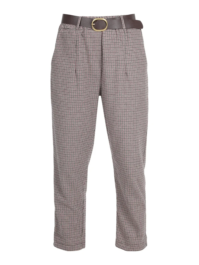 Pantaloni scozzesi da donna con cintura - khaki