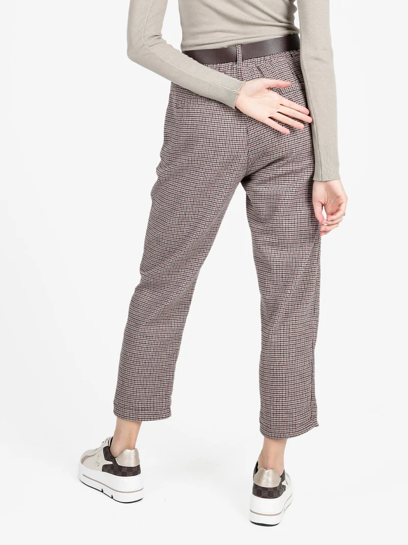 Pantaloni scozzesi da donna con cintura - khaki