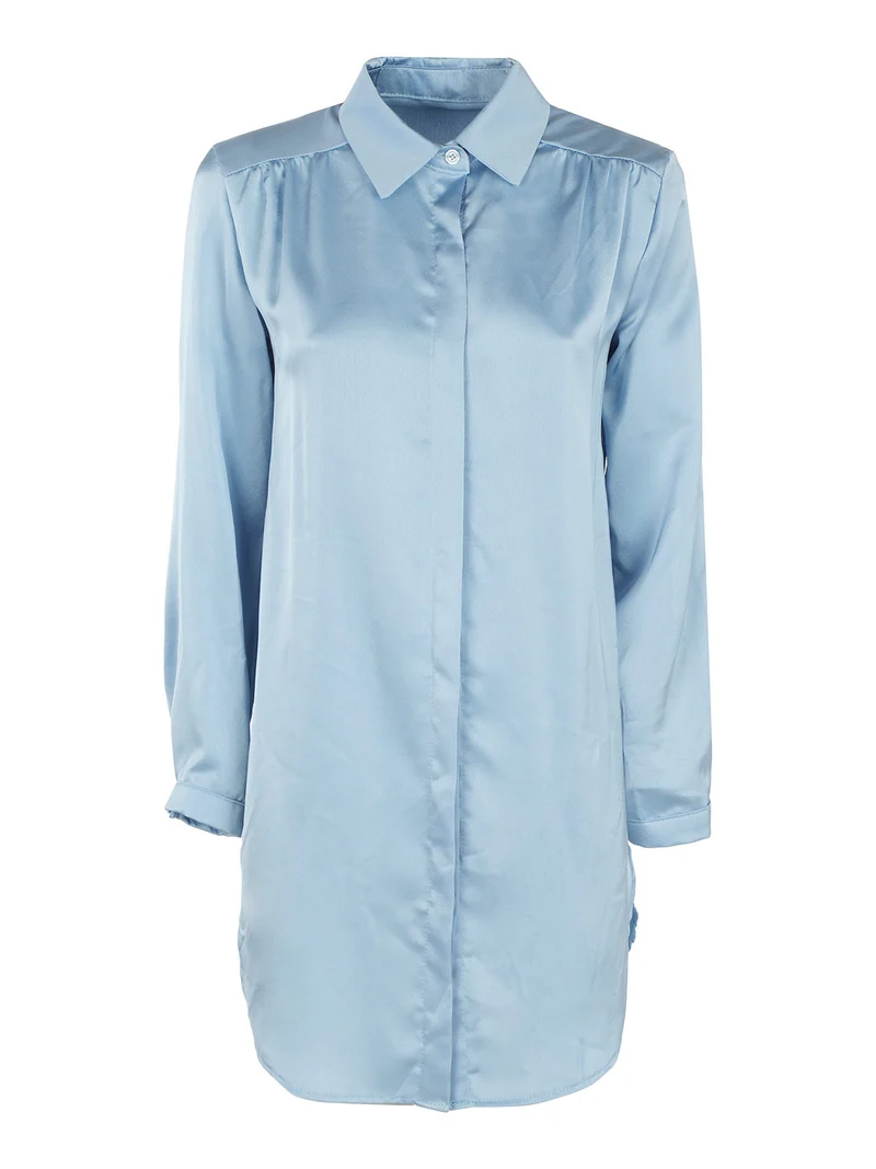 Maxi camicia donna effetto raso - azzurro