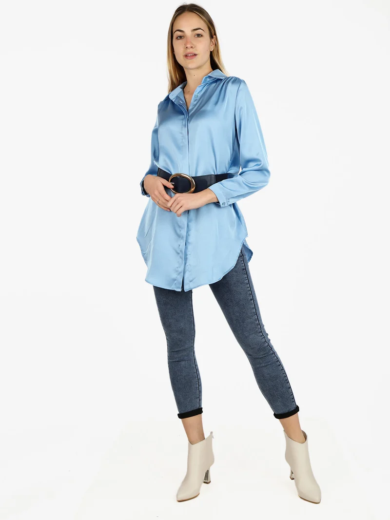 Maxi camicia donna effetto raso - azzurro