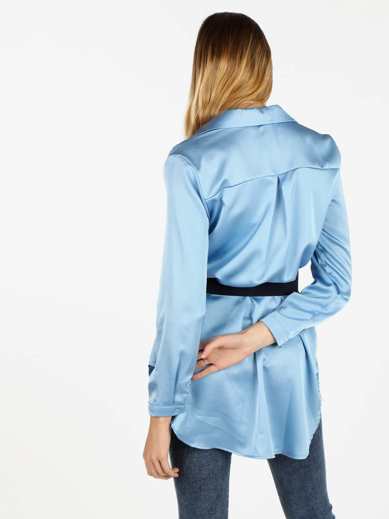Maxi camicia donna effetto raso - azzurro