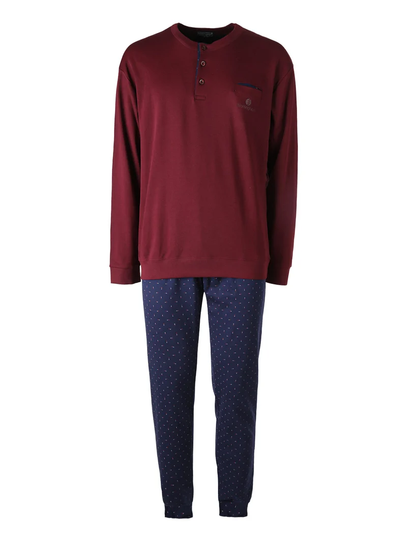 Pigiama lungo da uomo in cotone interlock con taschino - bordeaux