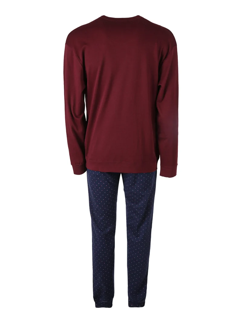 Pigiama lungo da uomo in cotone interlock con taschino - bordeaux