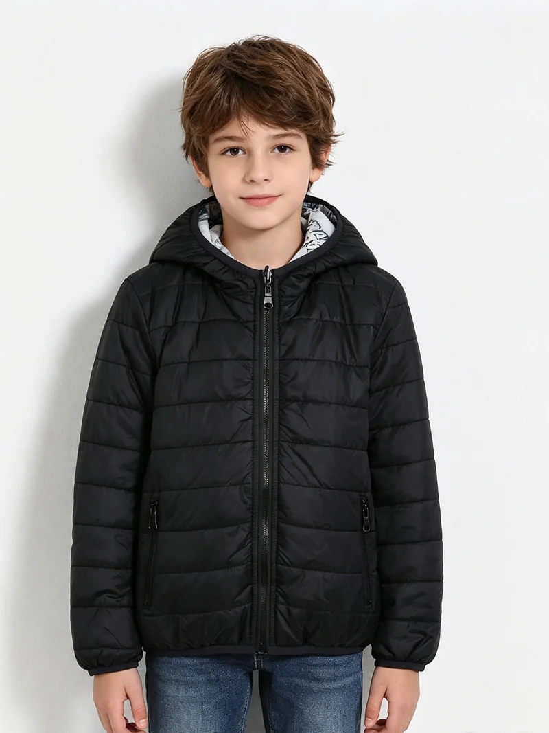 Giubbino 100 grammi da ragazzo reversibile con cappuccio e zip - nero