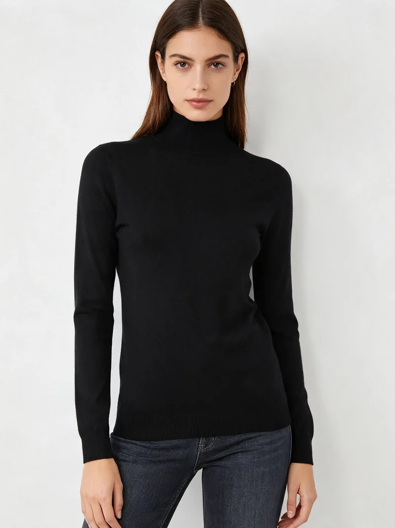 Pullover donna in maglia a lupetto - nero