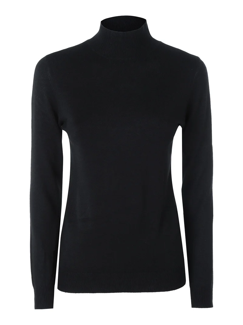 Pullover donna in maglia a lupetto - nero
